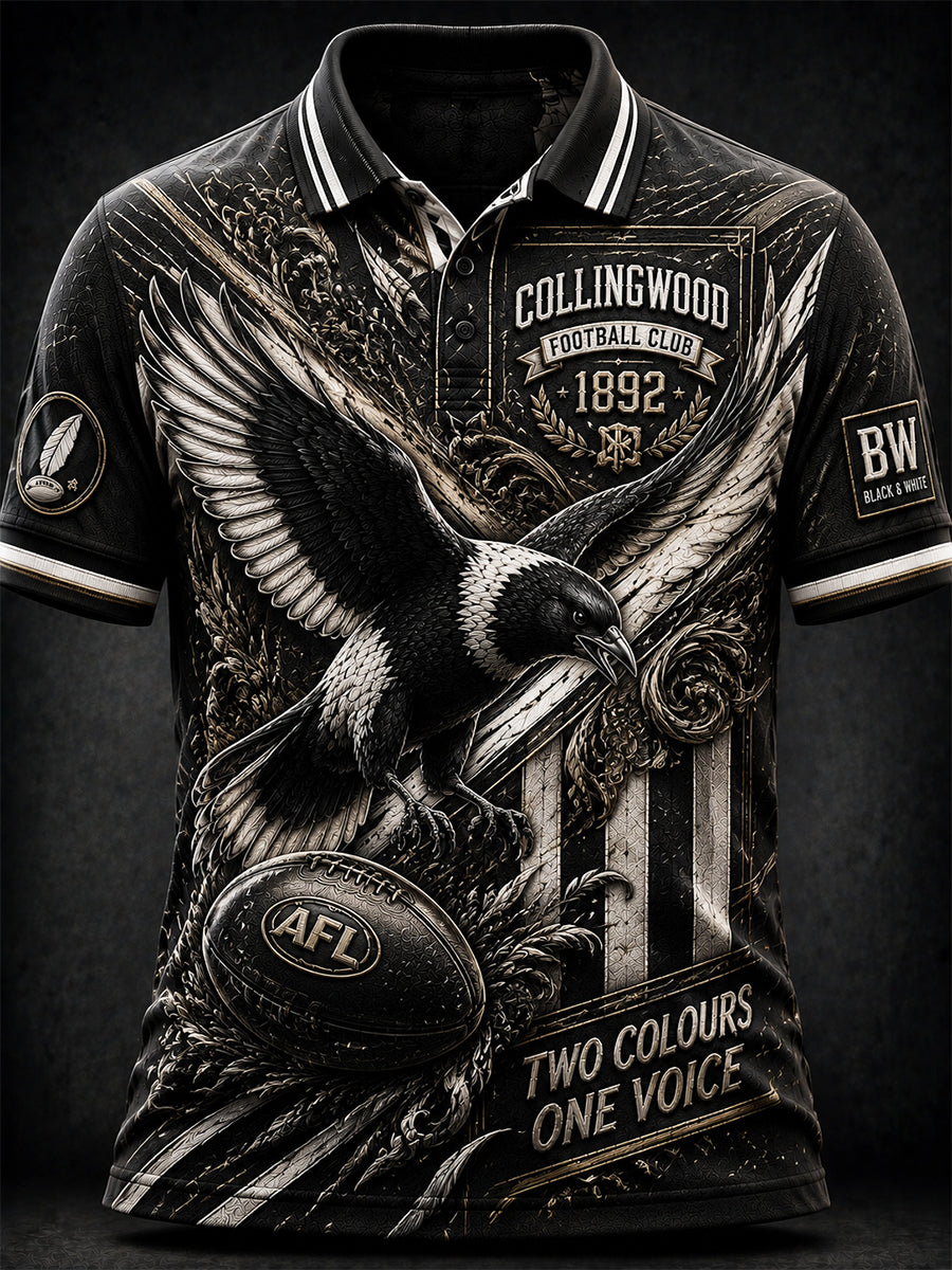 Men's Australia Magpies Footy Lover Art Printed Polo Shirt