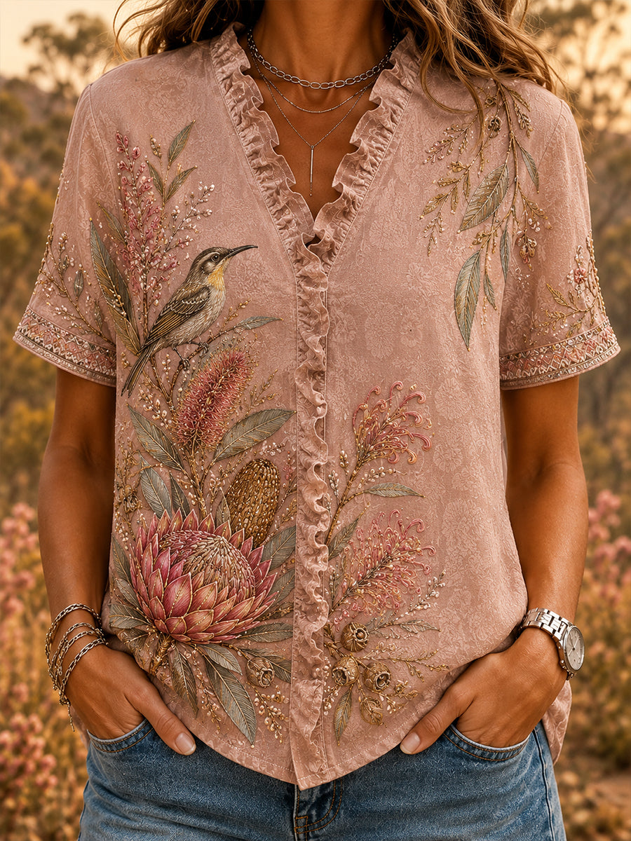 Women’s Australian Wildflower Season Cotton-Linen Shirt