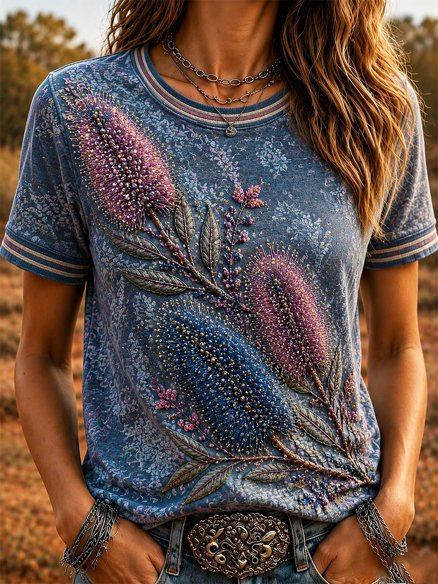Women’s Retro Australian Wildflower Season Short-Sleeved T-shirt