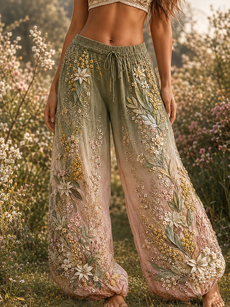 Women's Australian Wildflower Season Printed Comfortable High Stretch Flared Pants