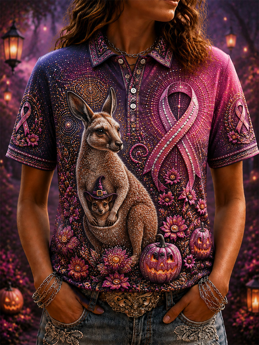 Women's Australian Breast Cancer Awareness Halloween Polo T-Shirt