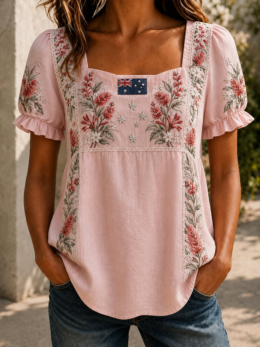 Women's Australian Wildflower Season Print Short-Sleeved T-Shirt
