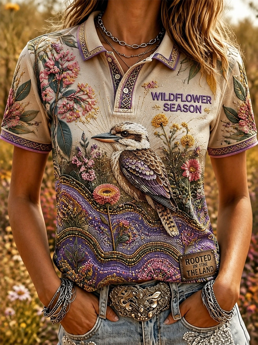 Women’s Retro Australian Wildflower Season Short-Sleeved Polo Shirt