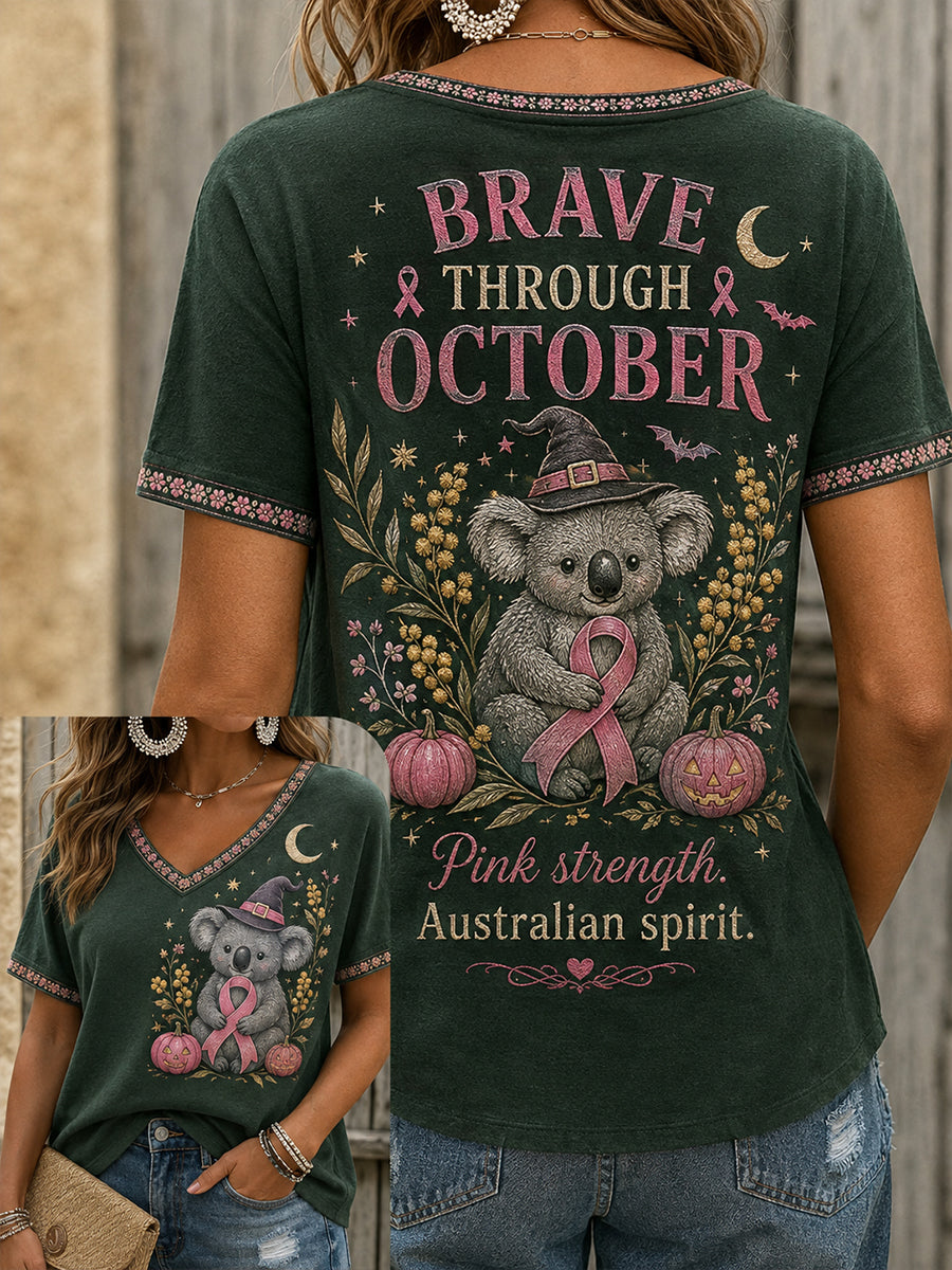 Women's Australian Pink October Breast Cancer Halloween Short-Sleeved T-Shirt
