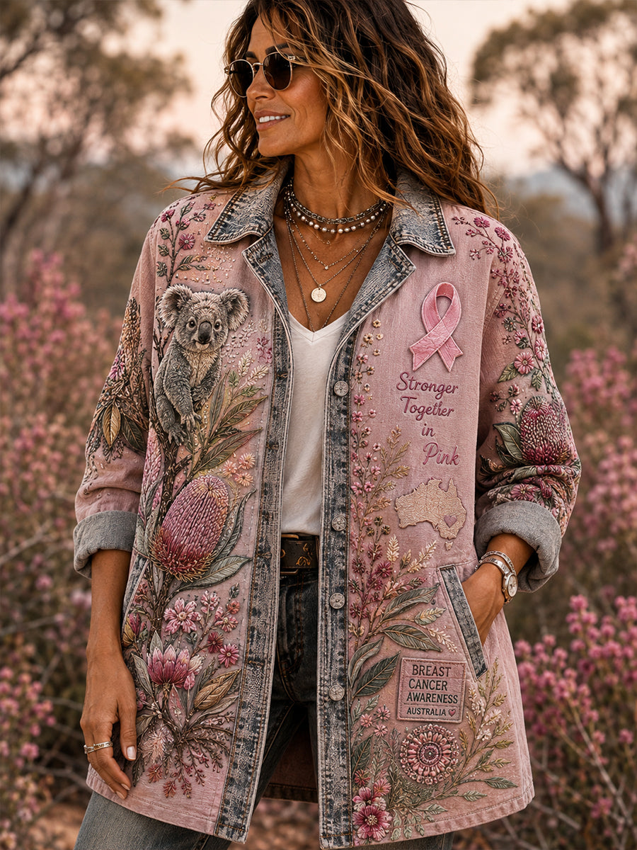 Women's Australian Breast Cancer Awareness Denim Casual Cardigan