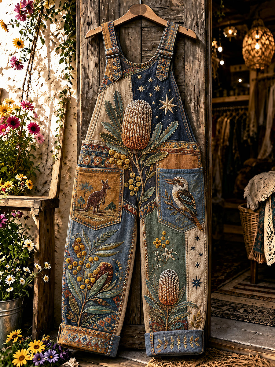 Women's Australian Wildflower Season Casual Overalls Wide Leg Pants
