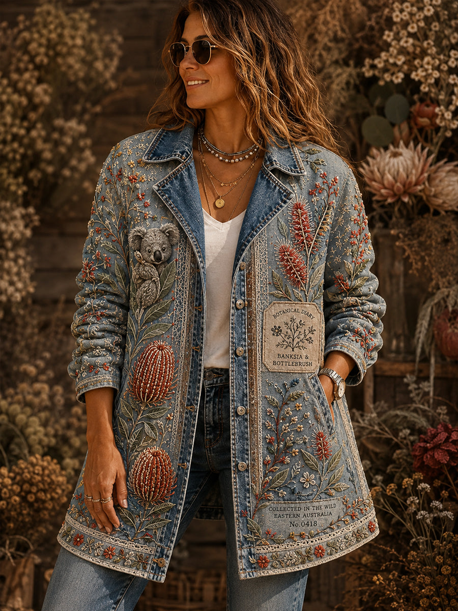 Women's Australian Wildflower Season Denim Casual Cardigan