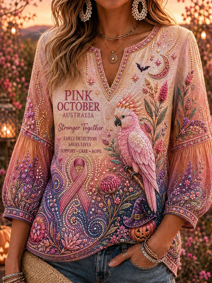 Women's Breast Cancer Awareness Australia Print Casual Top