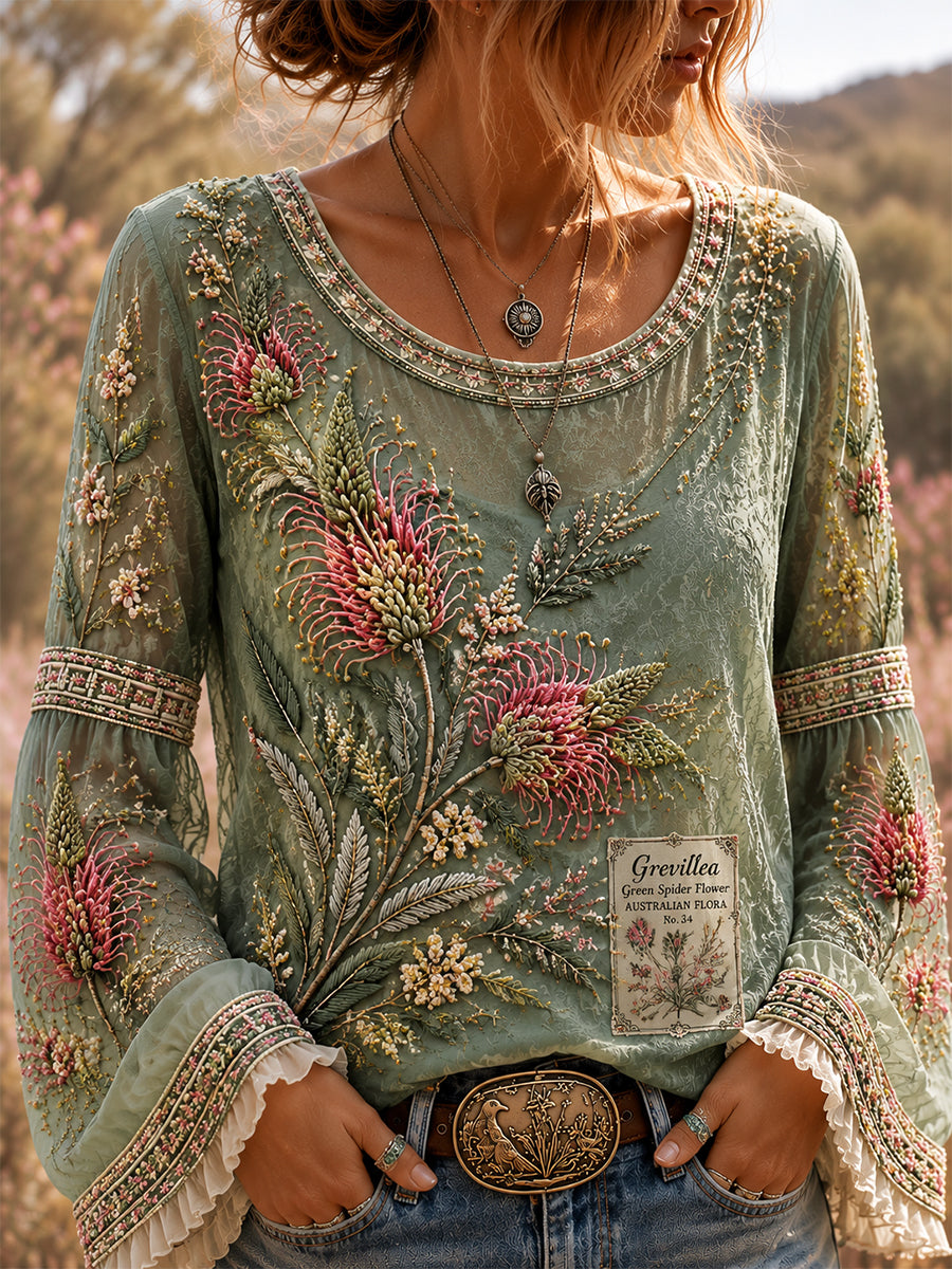 Women’s Retro Australian Wildflower Season Long-Sleeve Top