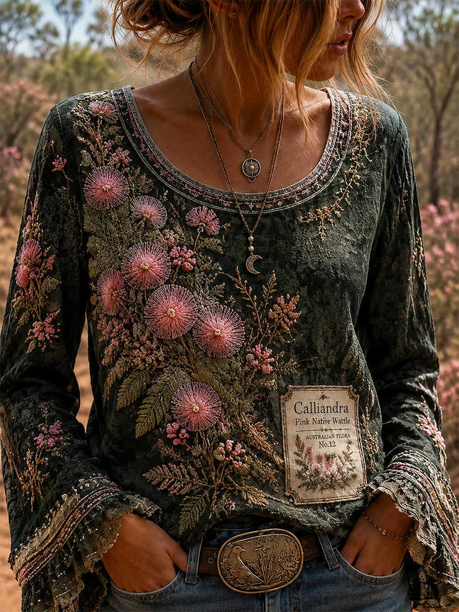 Women’s Retro Australian Wildflower Season Long-Sleeve Top