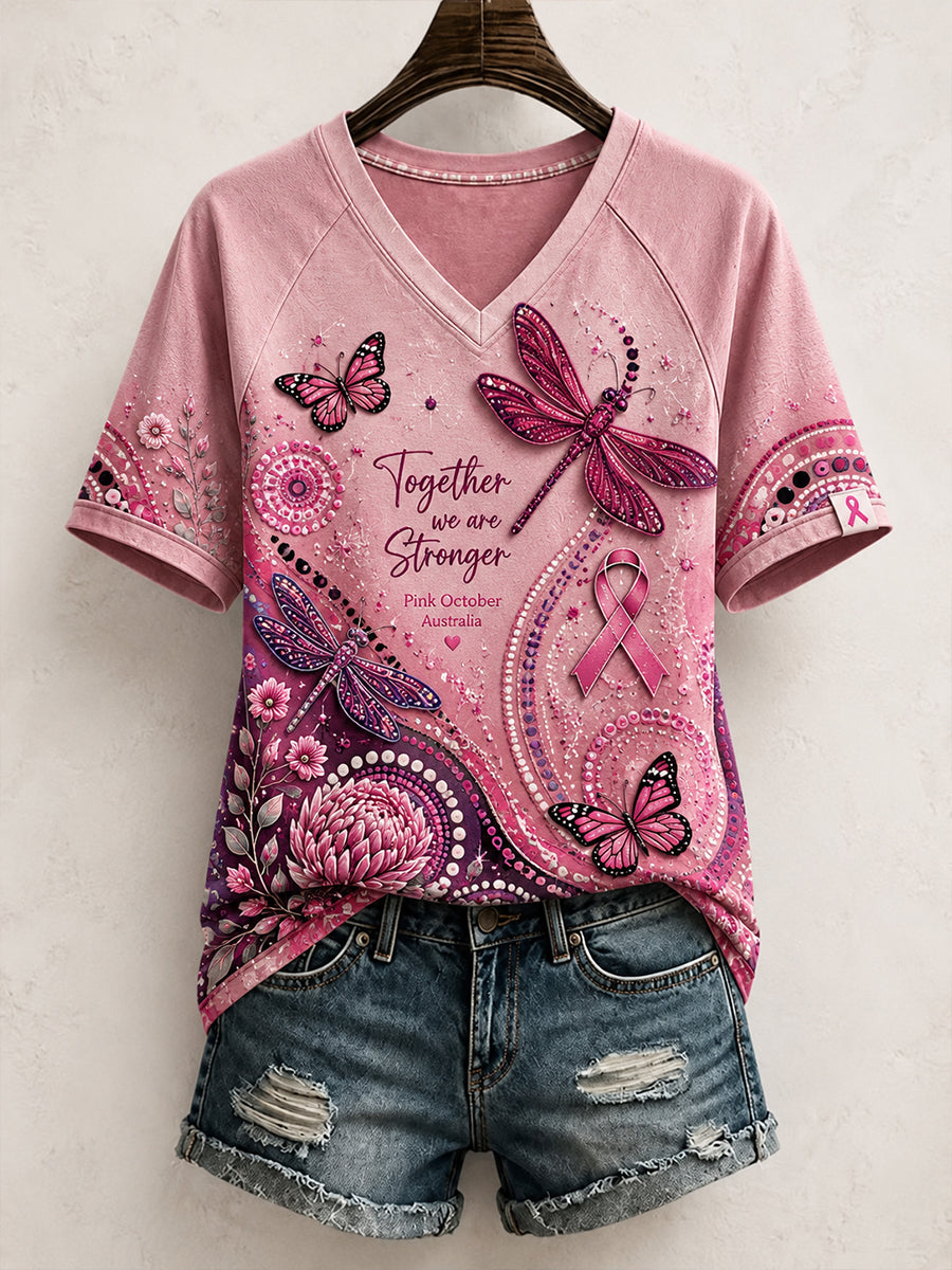 Women's Breast Cancer Awareness In Australiav-Neck Short Sleeve T-Shirt