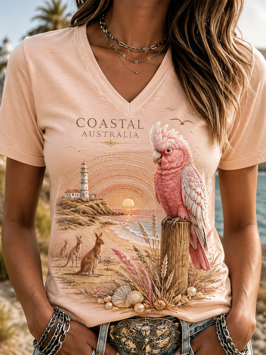 Women's Australian Animals V-Neck Short Sleeve T-Shirt