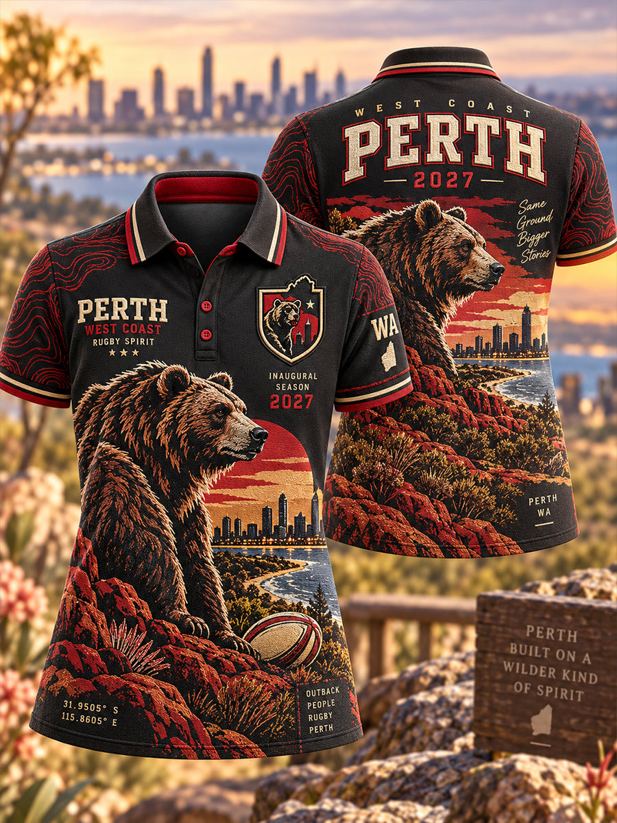 Women's Australian Rugby Perth Bears Fans Lover Print Polo T-Shirt