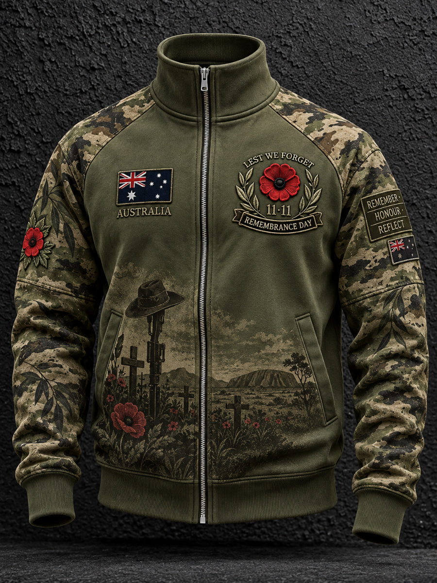 Men's Remembrance Day In Australia Zip Stand Collar Sweatshirt