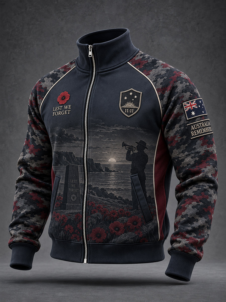 Men's Remembrance Day In Australia Zip Stand Collar Sweatshirt