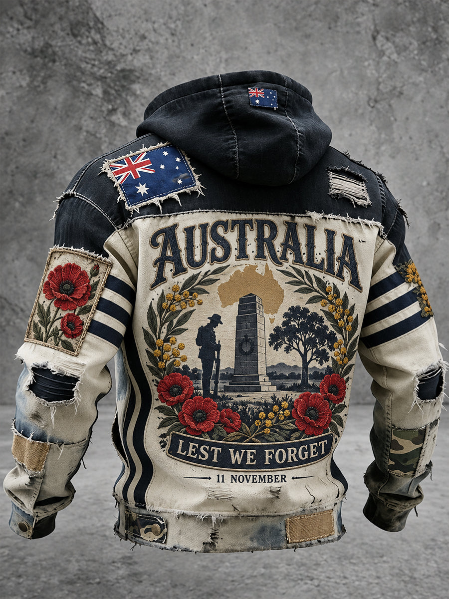 Vintage-Style Australian Remembrance Day Commemorative Graphic Print Casual Hoodie