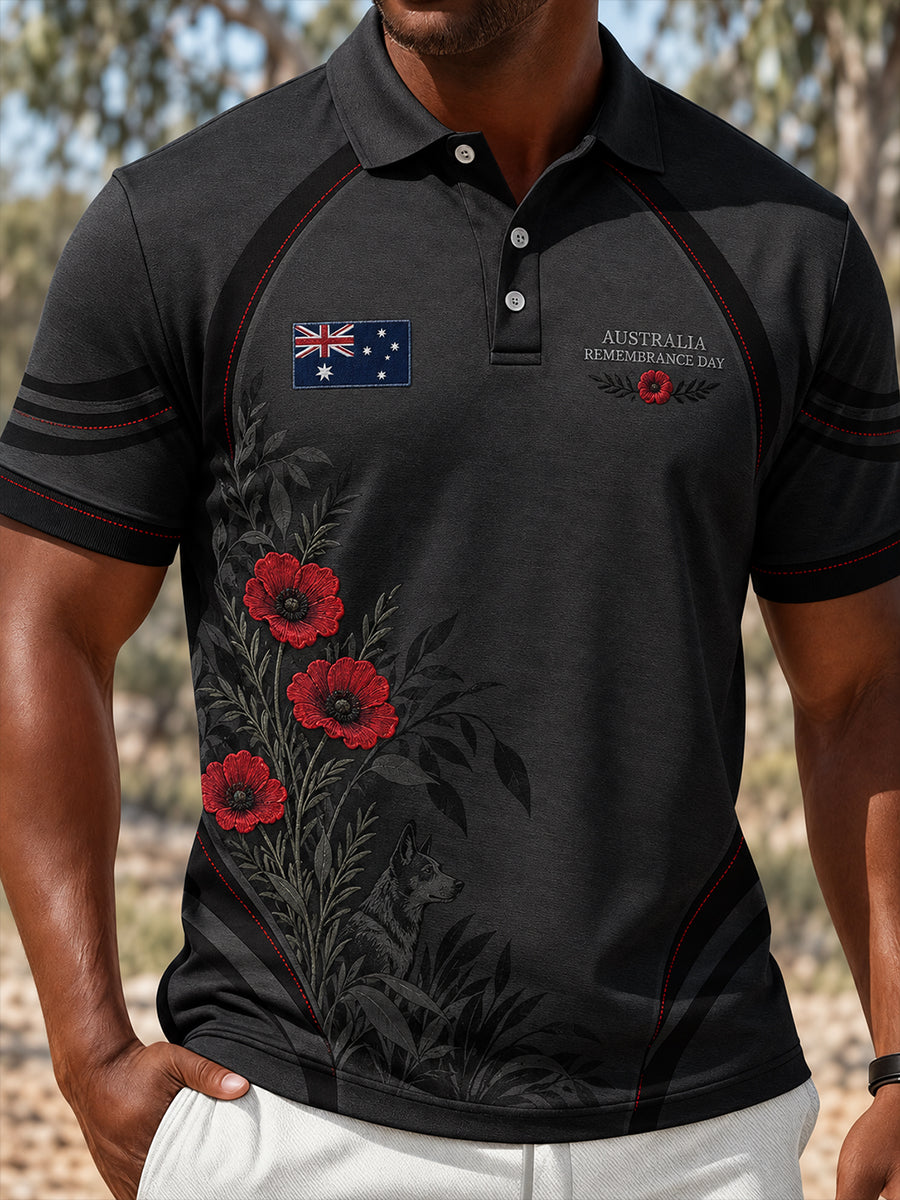 Men's Vintage-Style Australian Remembrance Day Commemorative Graphic Casual Polo Shirt