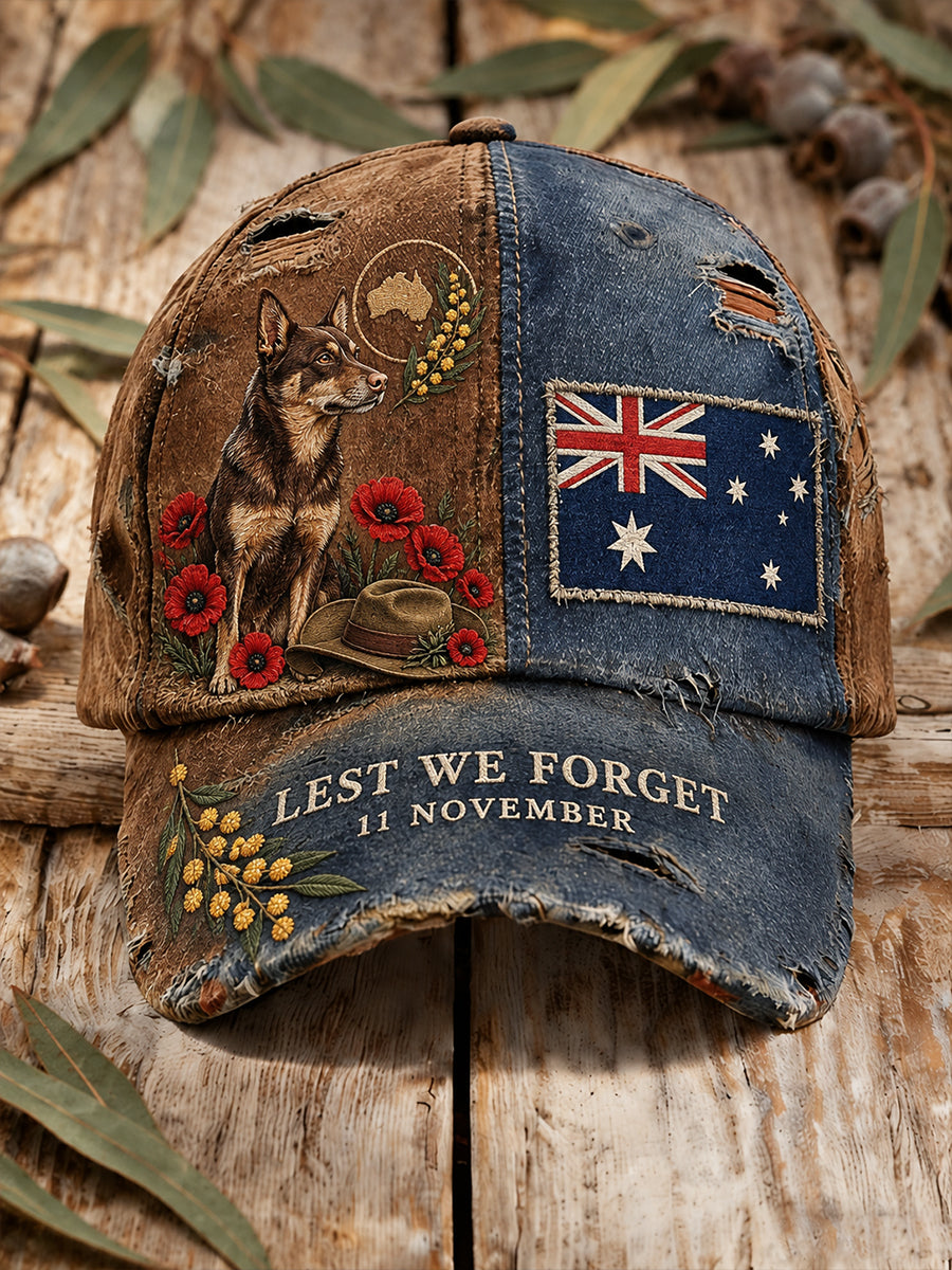 Unisex Vintage Australian Remembrance Day Commemorative Art Print Casual Hat