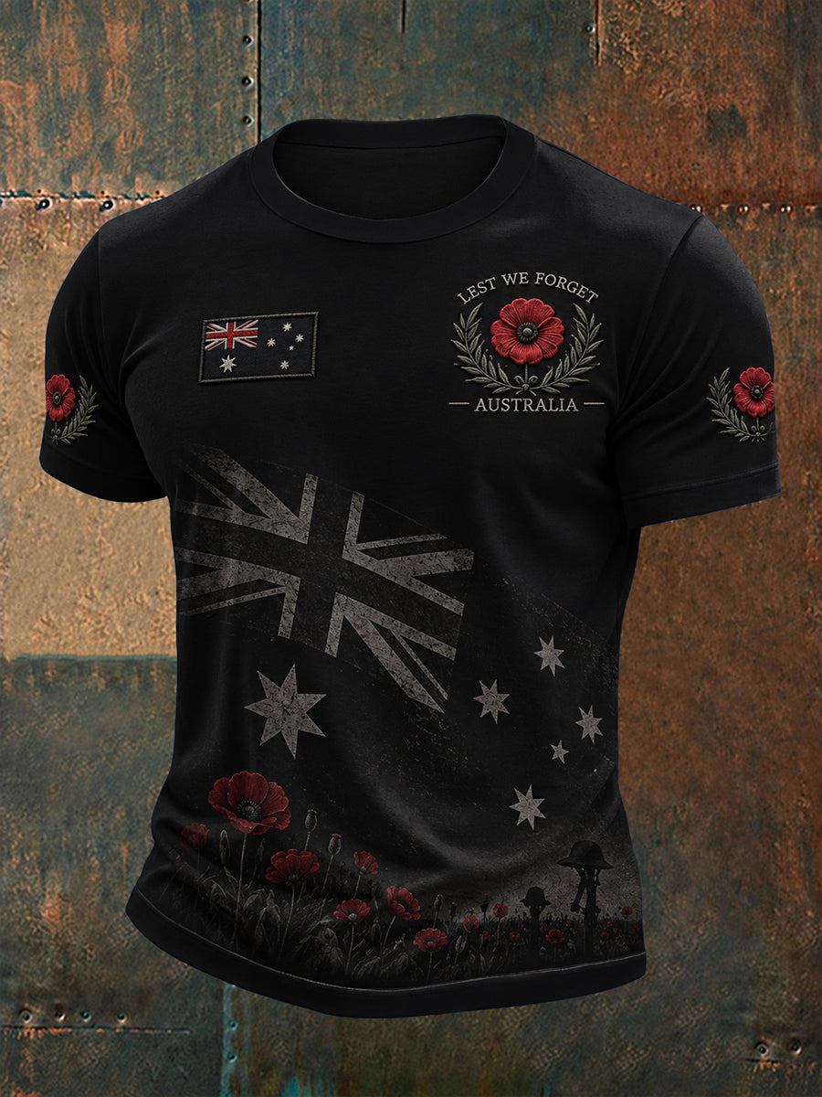 Vintage-Style Australian Remembrance Day Commemorative Graphic Casual T-Shirt