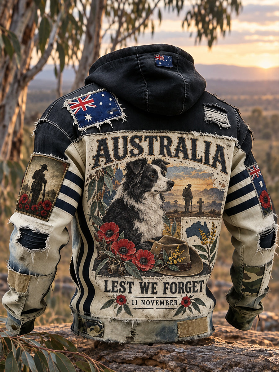 Vintage-Style Australian Remembrance Day Commemorative Graphic Print Casual Hoodie