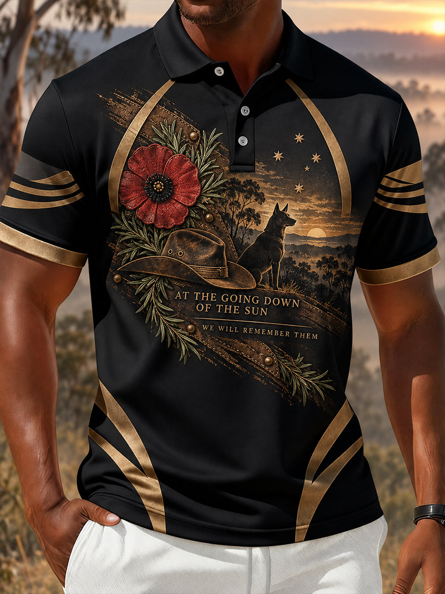Men's Vintage-Style Australian Remembrance Day Commemorative Graphic Casual Polo Shirt
