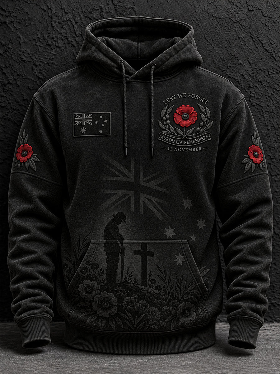 Men's Remembrance Day in Australia Oversized Drop-Shoulder Hoodie with Pockets