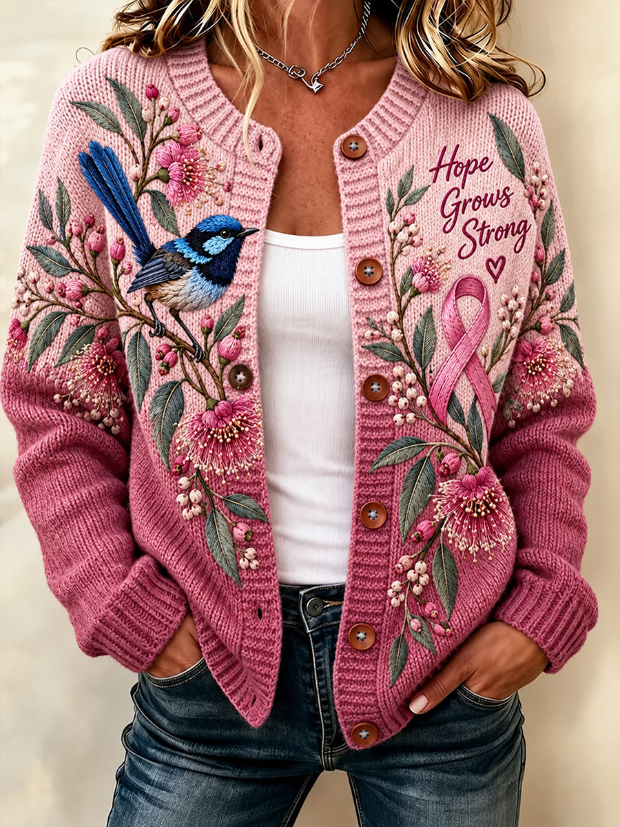 Women's Breast Cancer Awareness in Australia Print Button Cardigan