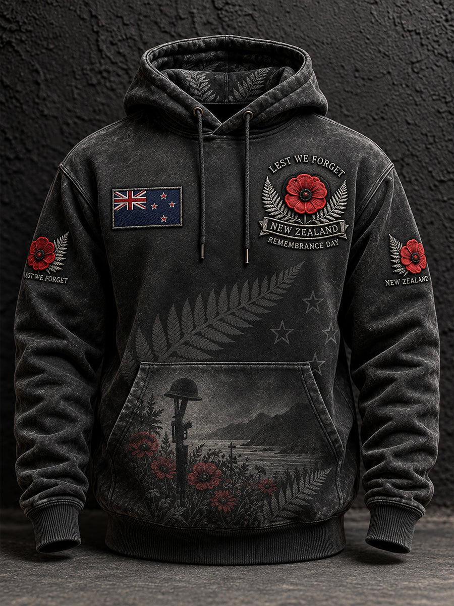 Men's Remembrance Day in New Zealand Oversized Drop-Shoulder Hoodie with Pockets