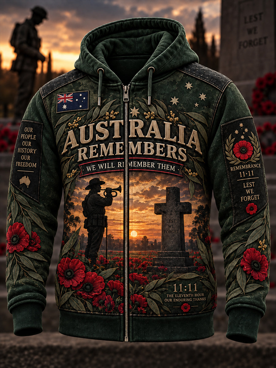 Men's Remembrance Day in Australia Zip-Up Hoodie
