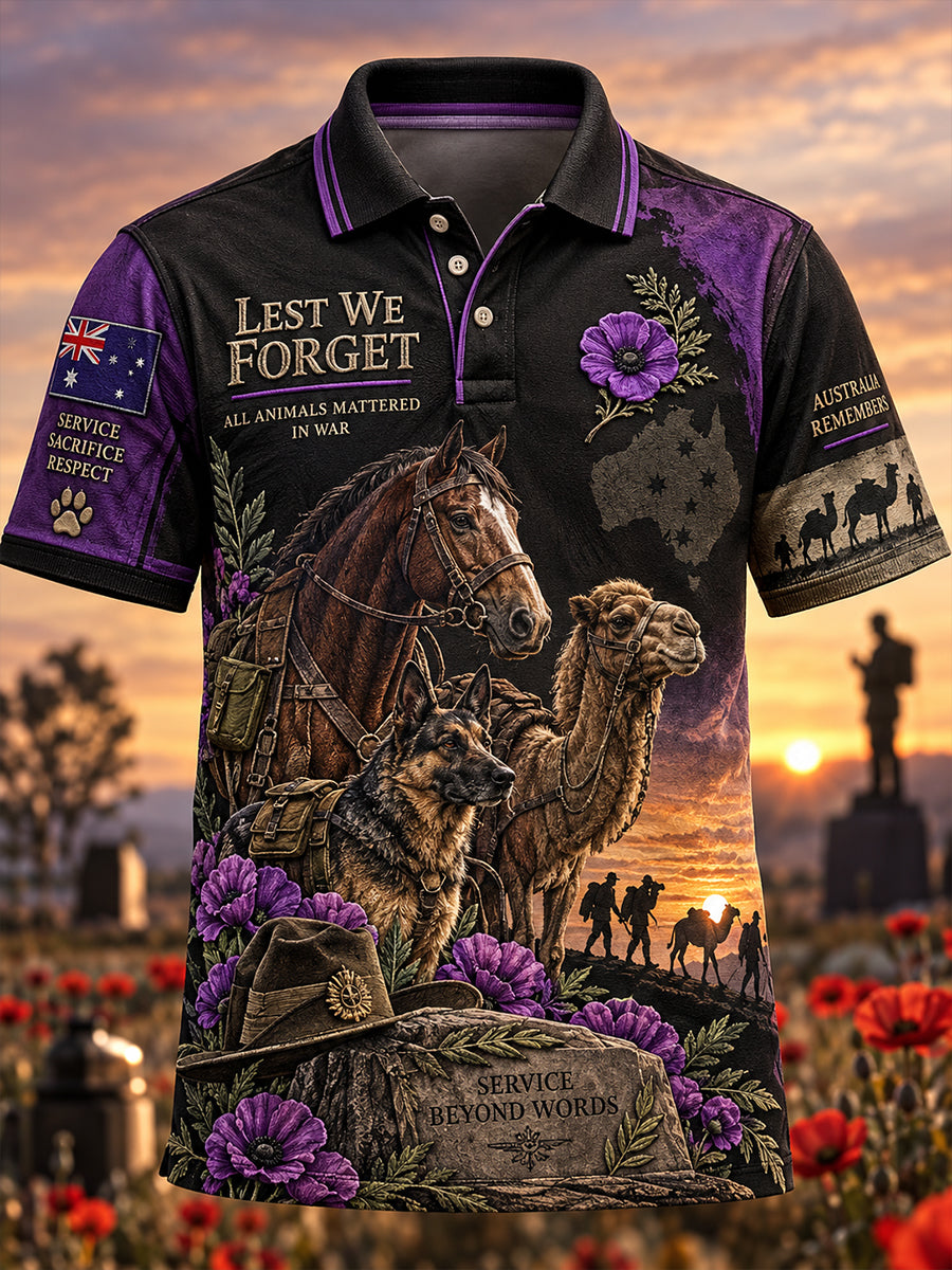 Men's Australian War Animal Memorial For Remembrance Day Short-Sleeved Shirt