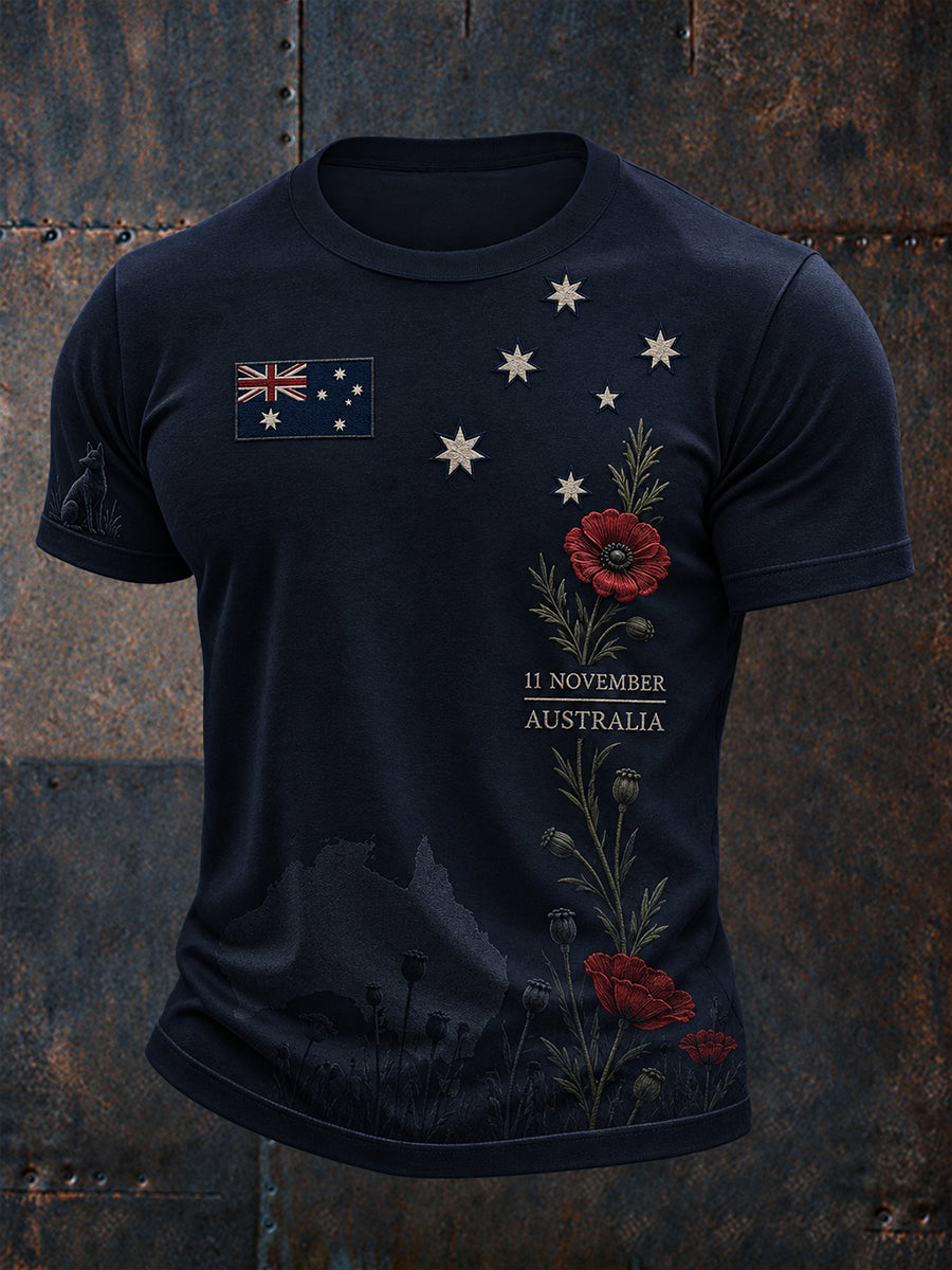 Vintage-Style Australian Remembrance Day Commemorative Graphic Casual T-Shirt