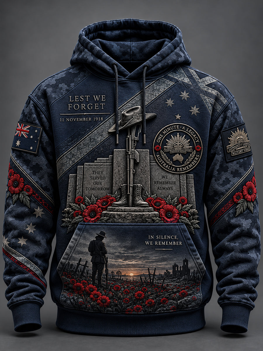 Men's Australian Veterans Remembrance Day Oversized Drop-Shoulder Hoodie with Pockets