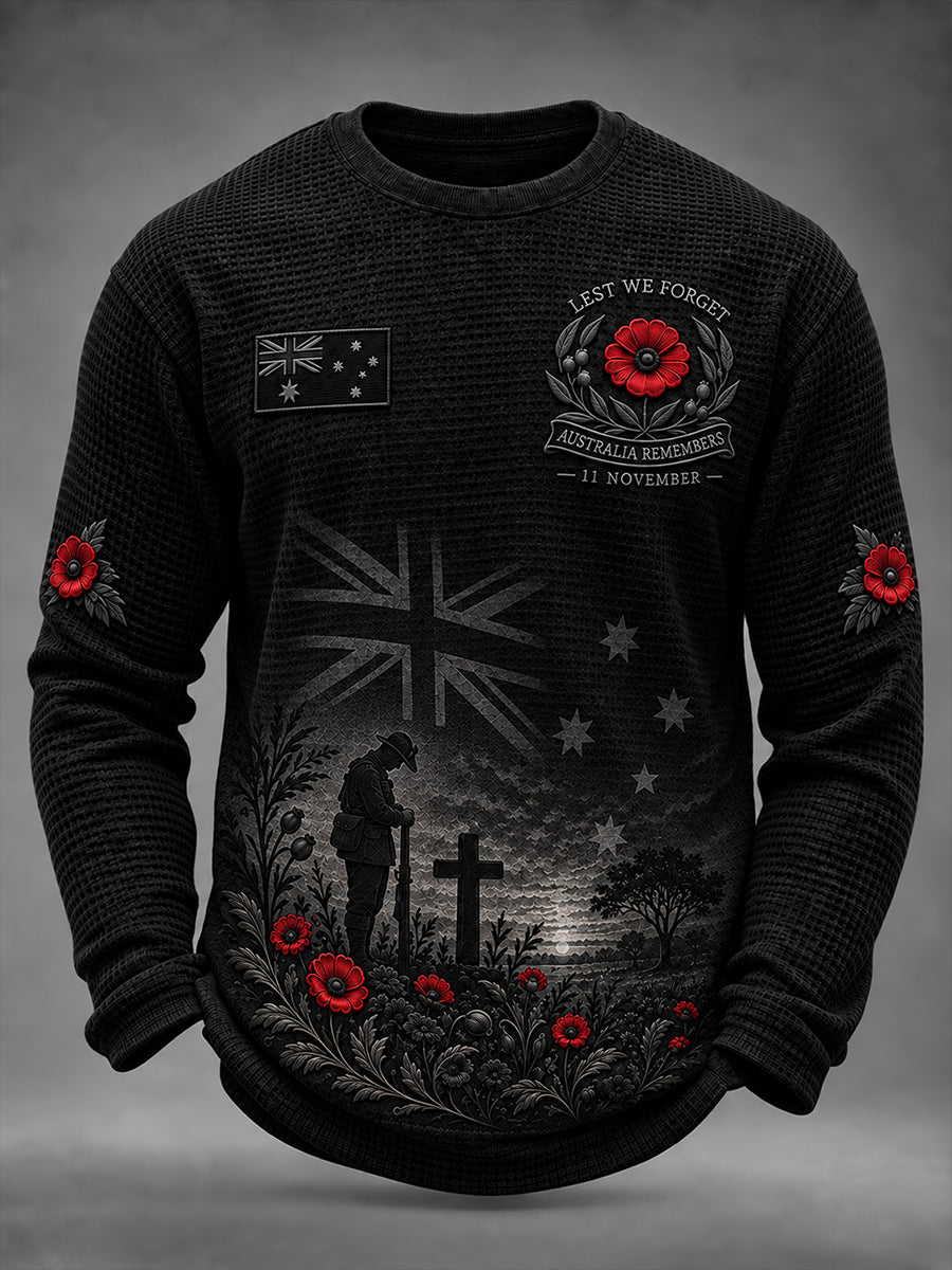 Men's Australian Veteran Remembrance Day Waffle Long Sleeve T-Shirt