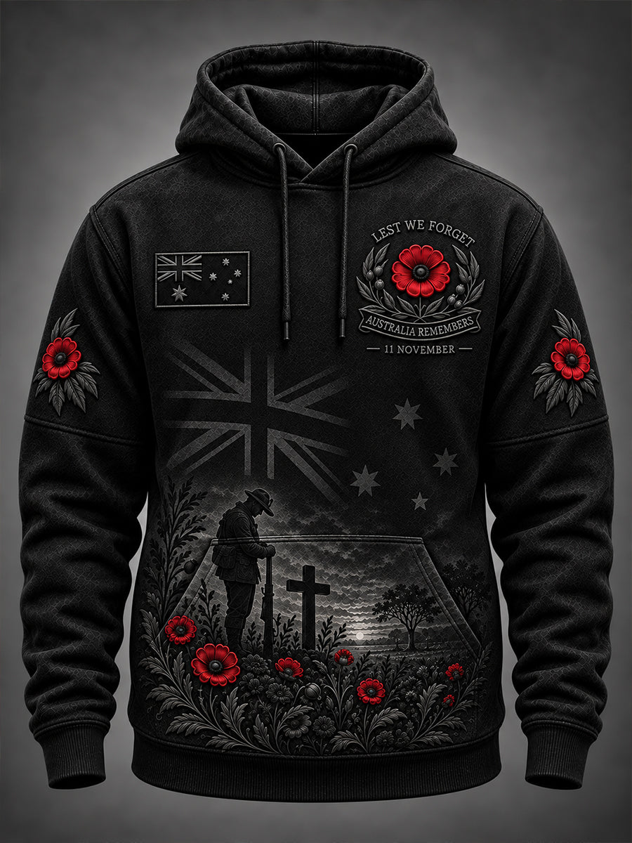 Men's Australian Veteran Remembrance Day Oversized Drop-Shoulder Hoodie with Pockets