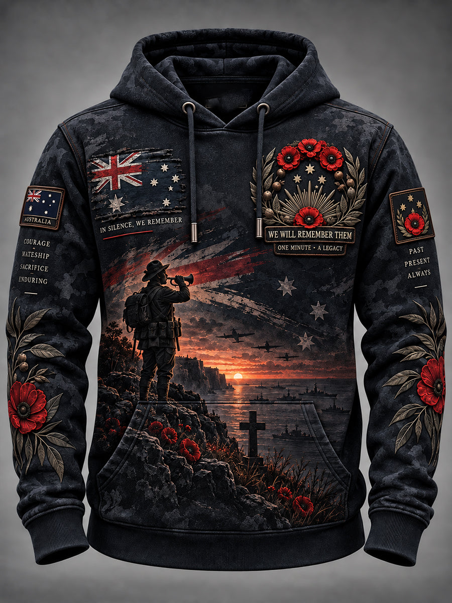 Men's Australian Veteran Remembrance Day Oversized Drop-Shoulder Hoodie with Pockets