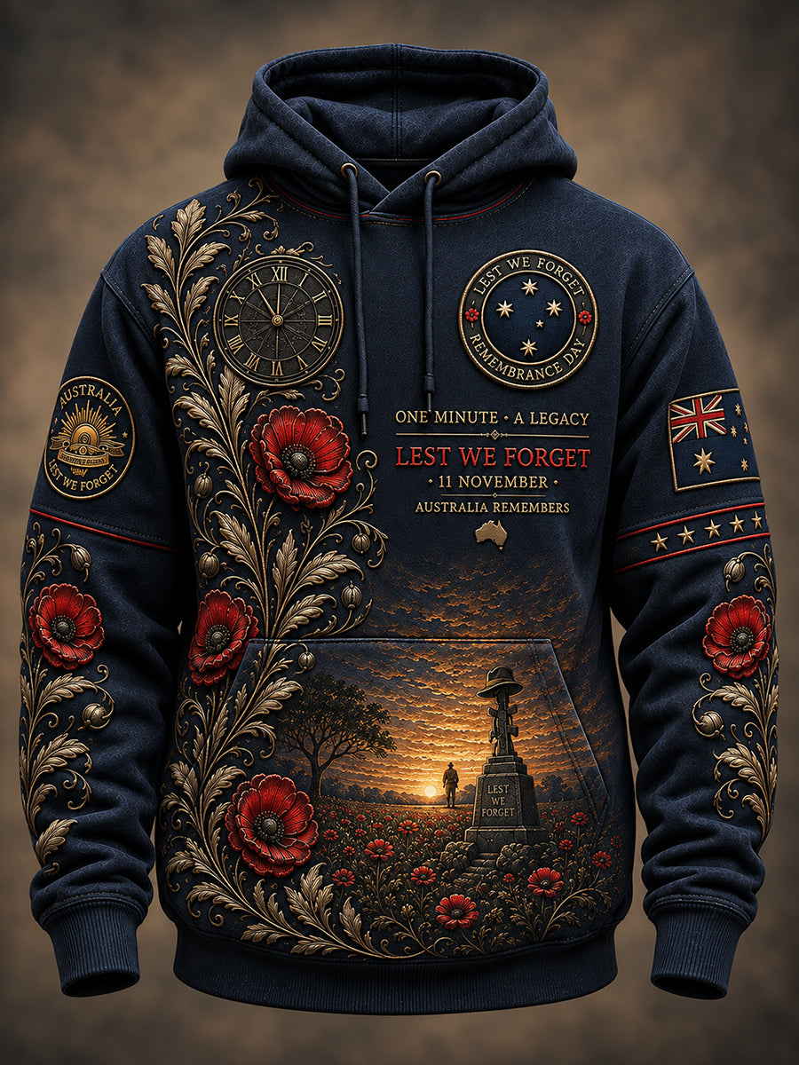 Men's Australian Veteran Remembrance Da Oversized Drop-Shoulder Hoodie with Pockets