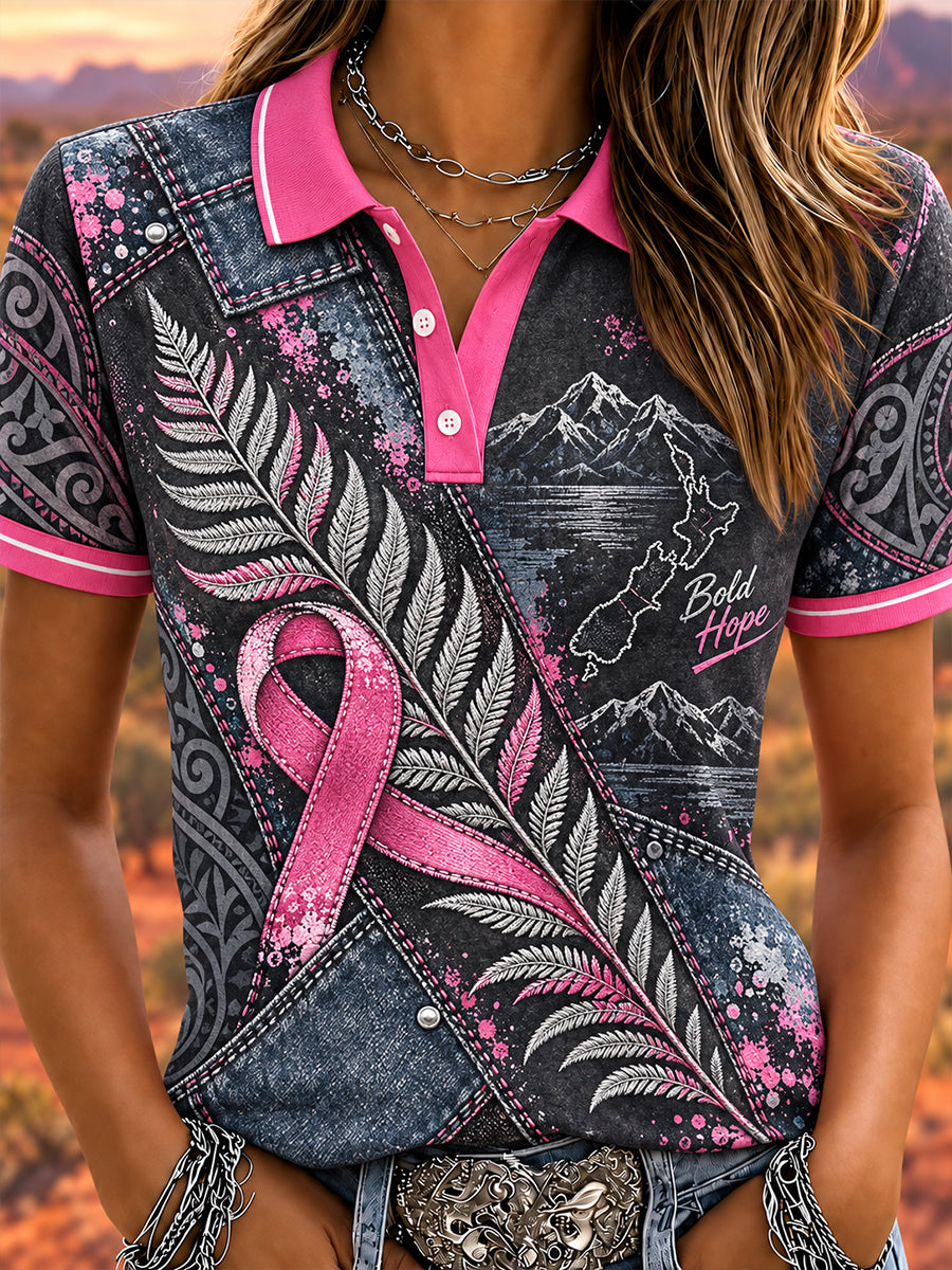 Women's Breast Cancer Awareness In New Zealand Polo T-Shirt
