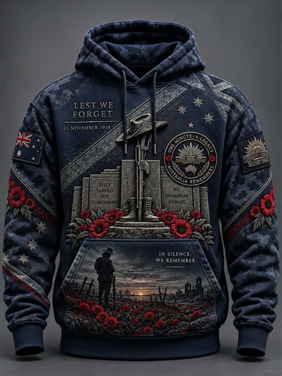 Men's Australian Veterans Print Hoodie with Pockets