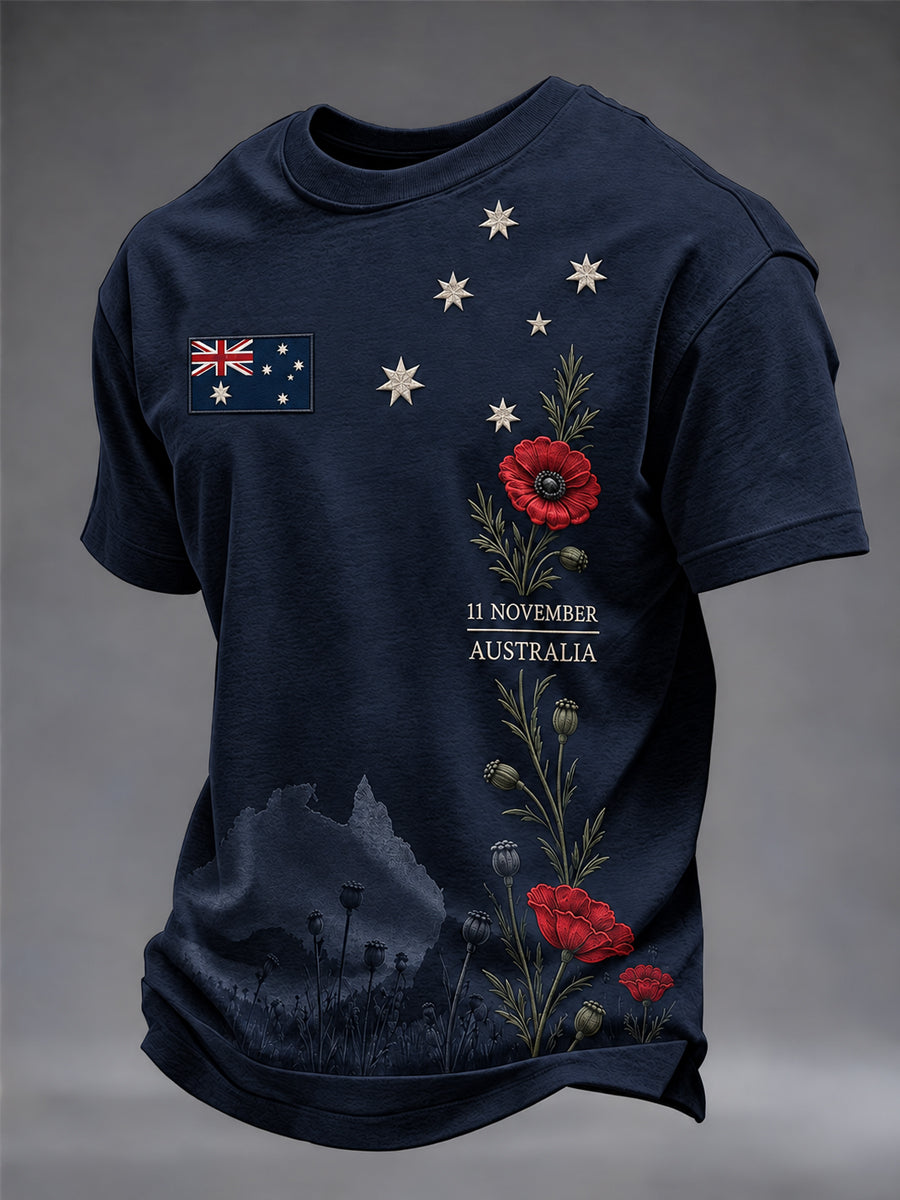 Men's Lest We Forget Australian Remembrance Day Print Short Sleeve T-shirt