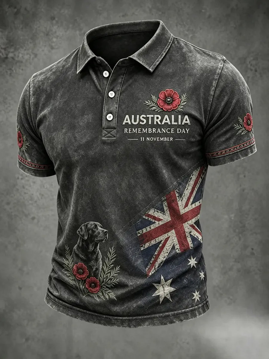 Men's Lest We Forget Australian Remembrance Day Print Short Sleeve Top