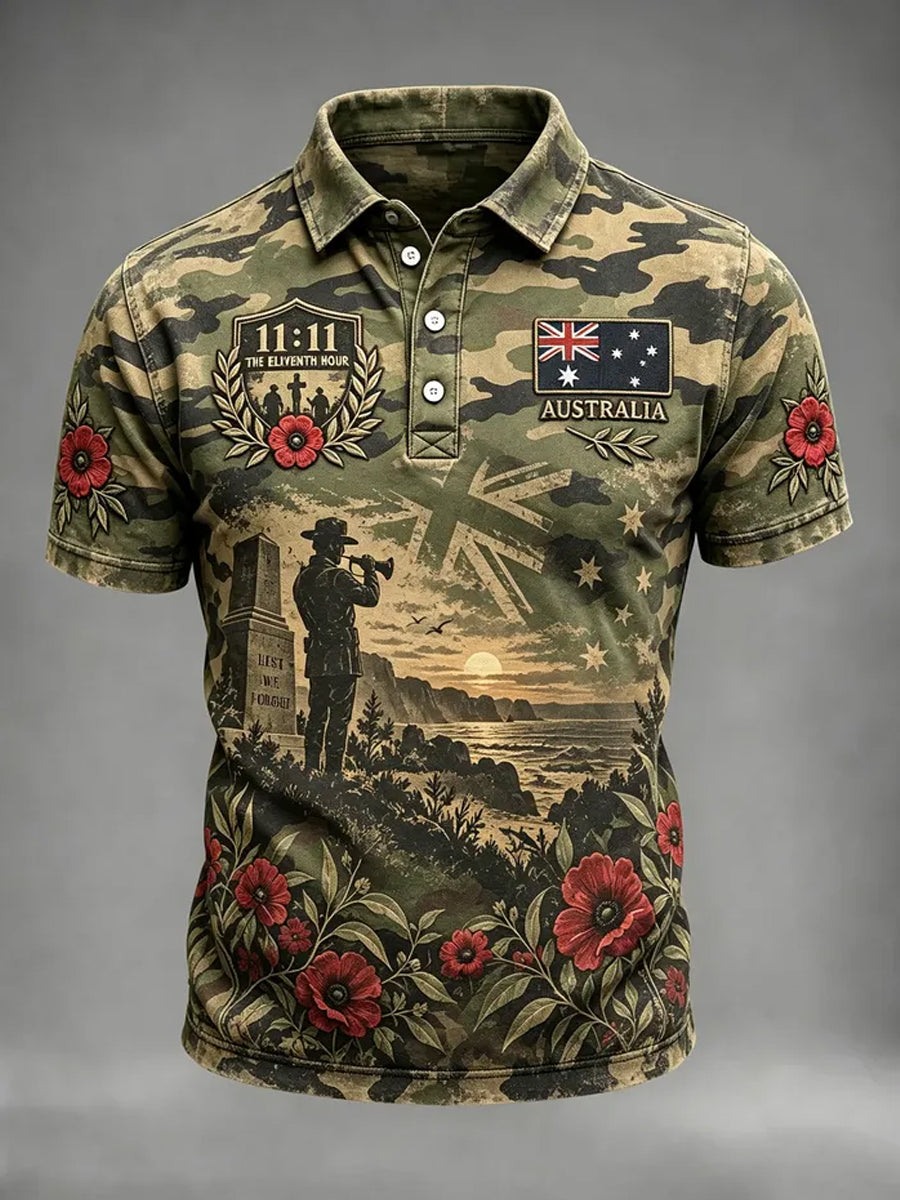Men's Lest We Forget Australian Remembrance Day Print Short Sleeve Top