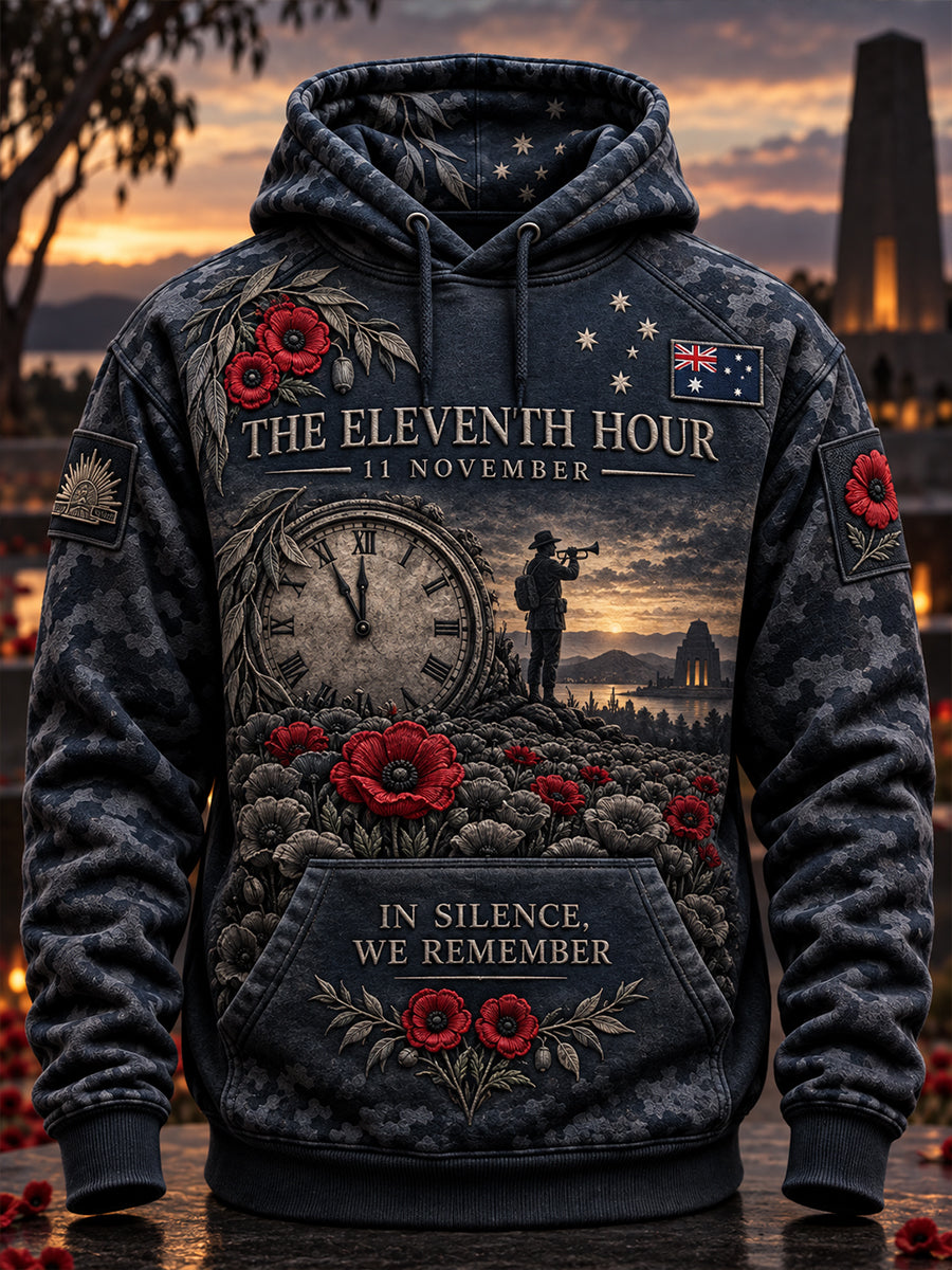 Men's Australian Veterans Remembrance Day Oversized Drop-Shoulder Hoodie with Pockets