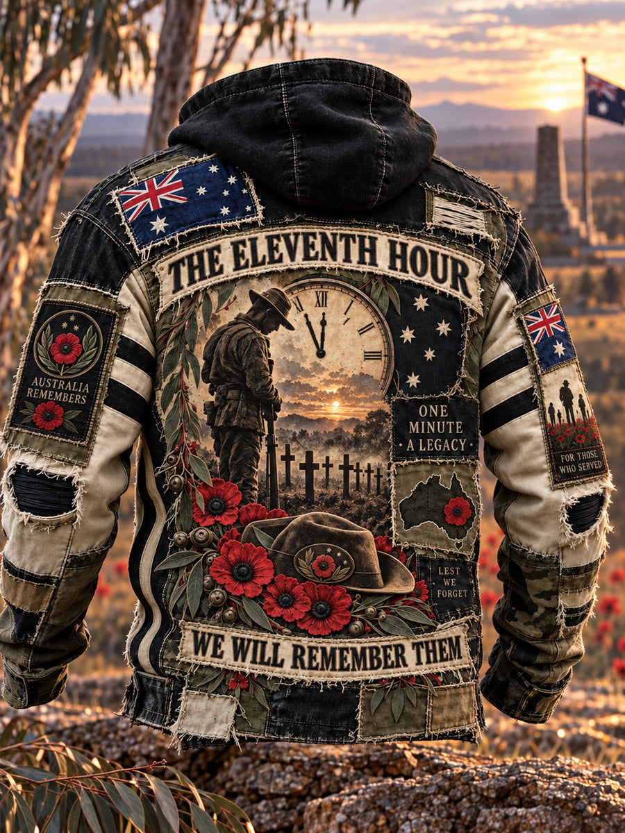 Men's Australian Veterans Remembrance Day Oversized Drop-Shoulder Hoodie with Pockets