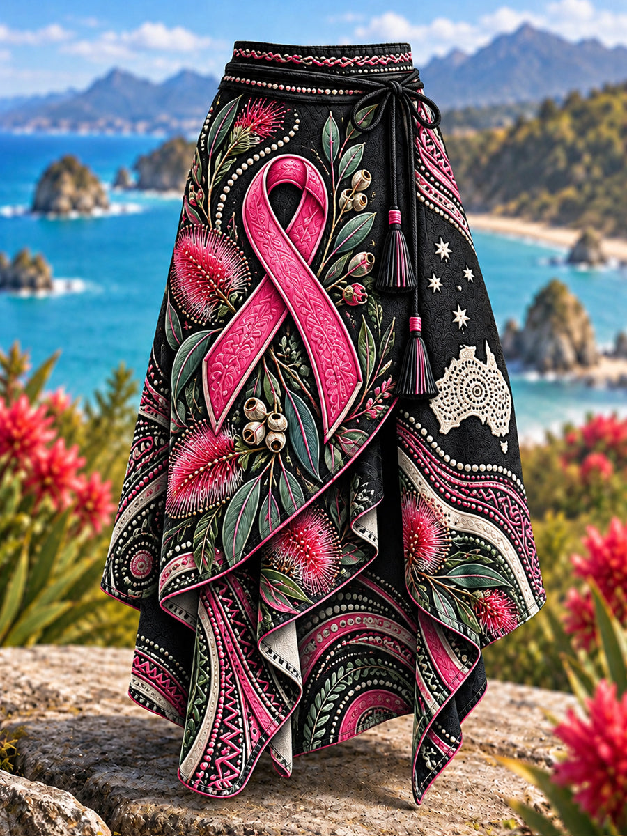 Women's Australian Breast Cancer Awareness Art Printed Irregular Skirt