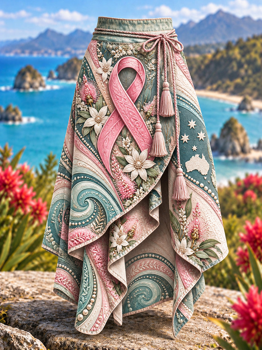 Women's Australian Breast Cancer Awareness Art Printed Irregular Skirt