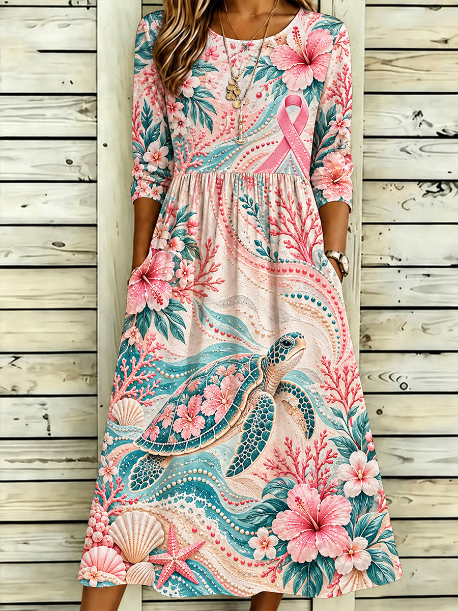 Women's Breast Cancer Awareness And Prevention In Australia Art Printed Linen Dress