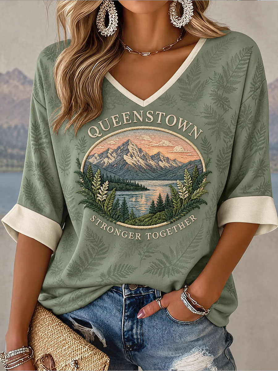 Women's NZ Queentown Strong Art Printed T-shirt