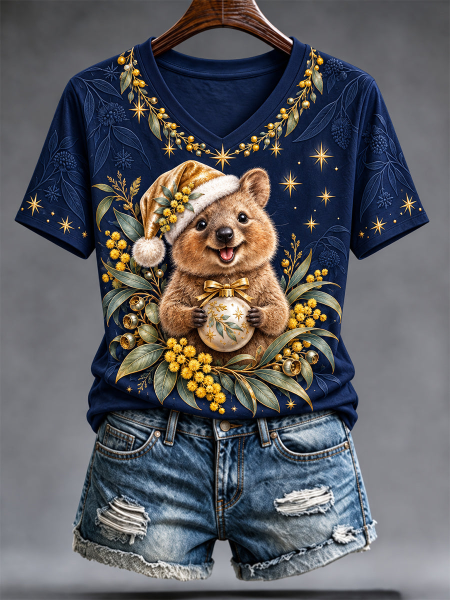 Women's Australian Christmas V-Neck Short-Sleeve T-Shirt