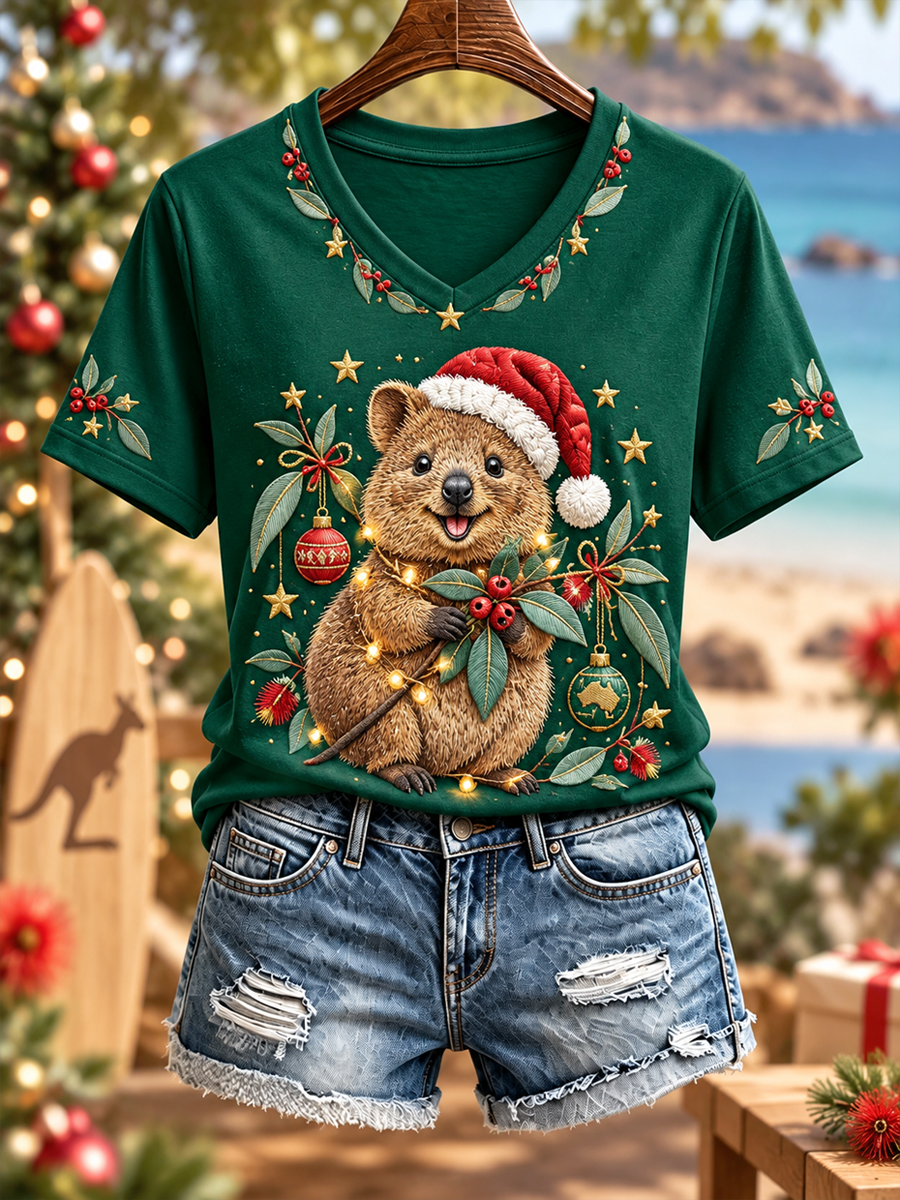 Women's Australian Christmas printed short-sleeved T-shirt