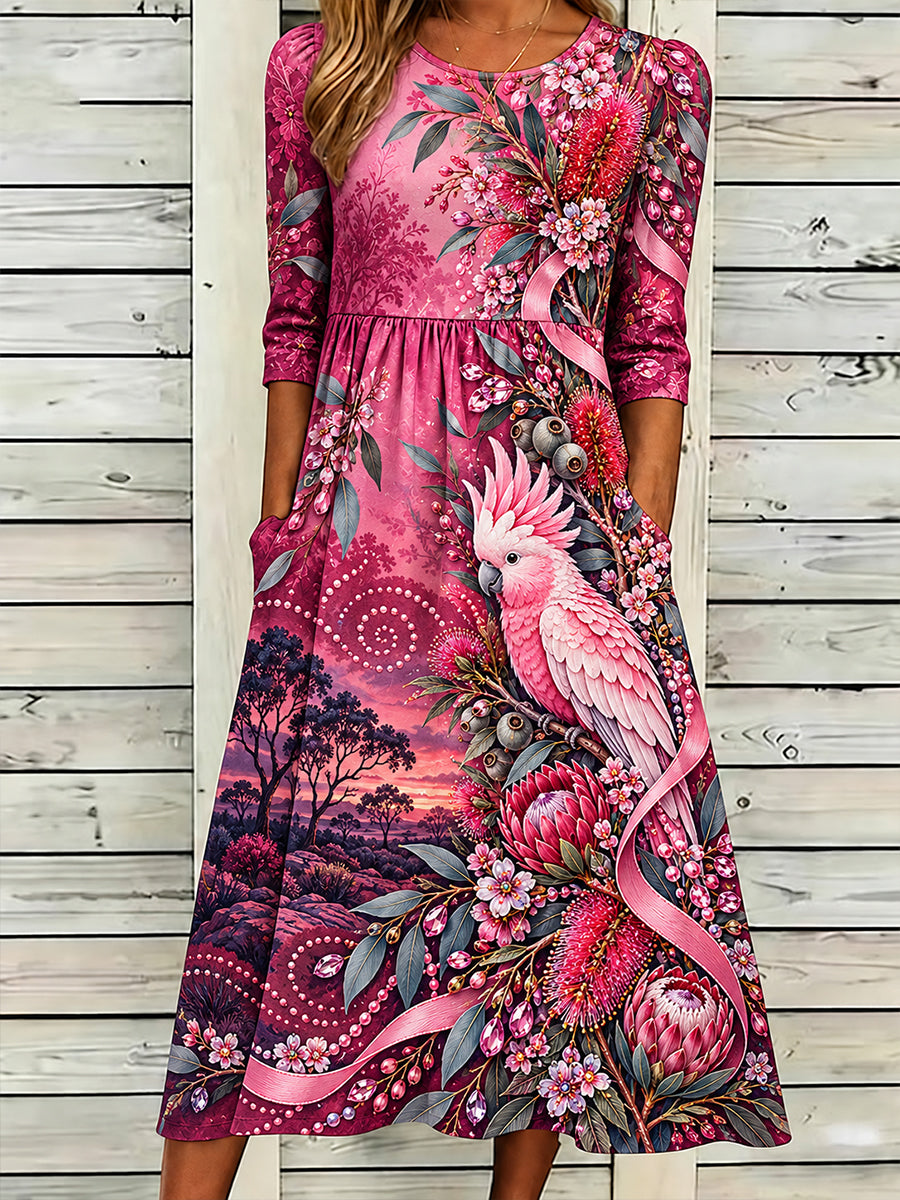 Women's Breast Cancer Awareness In Australia Art Printed Linen Dress